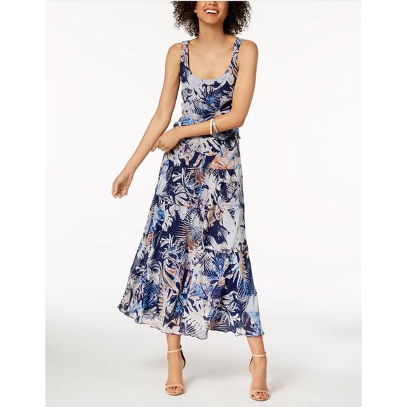 Jones Tropical Palm Print Chiffon Tiered Maxi Dress Size 22W 3X Plus Sz Summer - Picture 2 of 11